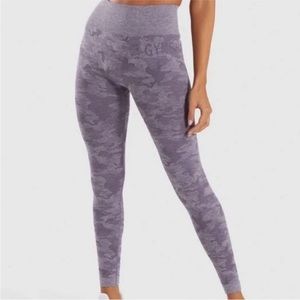 2 gymshark seamless camo leggings in black and purple!